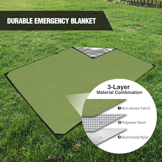 RedSwing 2-Pack Heavy Duty Survival Blanket Waterproof Emergency Thermal Tarp Multipurpose Reflective Insulated All Weather Blankets for Camping Hiking Green11.8 x 8.5 ft
