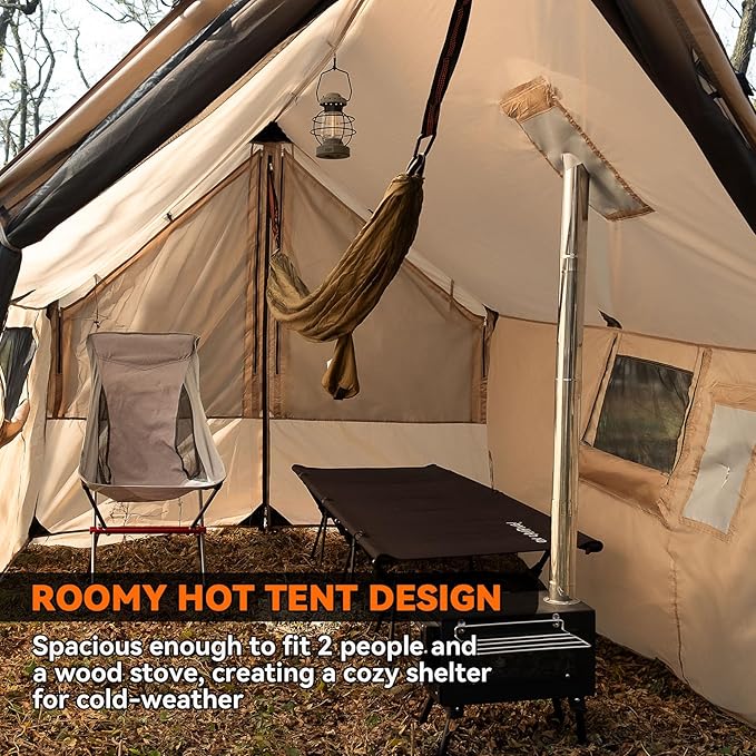 Hammock Hot Tent with Stove Jack - 4 Season Winter Tent with Snow Skirt PU3000mm Waterproof Cold Weather Wall Shelter with Big Mesh Door/Windows for Backpacking Camping Hiking (No Poles)