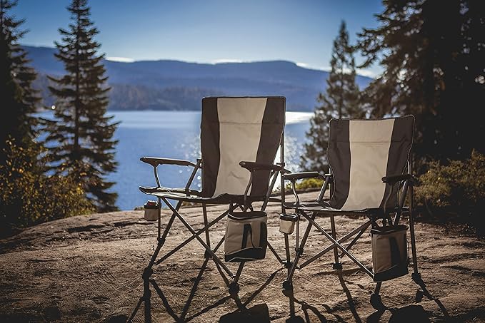 PICNIC TIME Outlander XL Heavy Duty Folding Camping Chair with Insulated Cooler Oversized Portable Lawn Beach &amp Camp Chair with Cup Holder Storage Pocket Carry Bag 400 lb Capacity (Black)