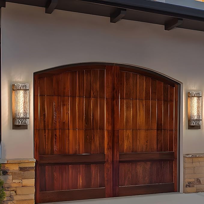Brown Outdoor Wall Light 13.4in Exterior Waterproof LanternsPorch Sconces Wall Mounted Lighting with E26 Sockets &amp Textured Glass Shades for GarageDoorwayPatioFront Door