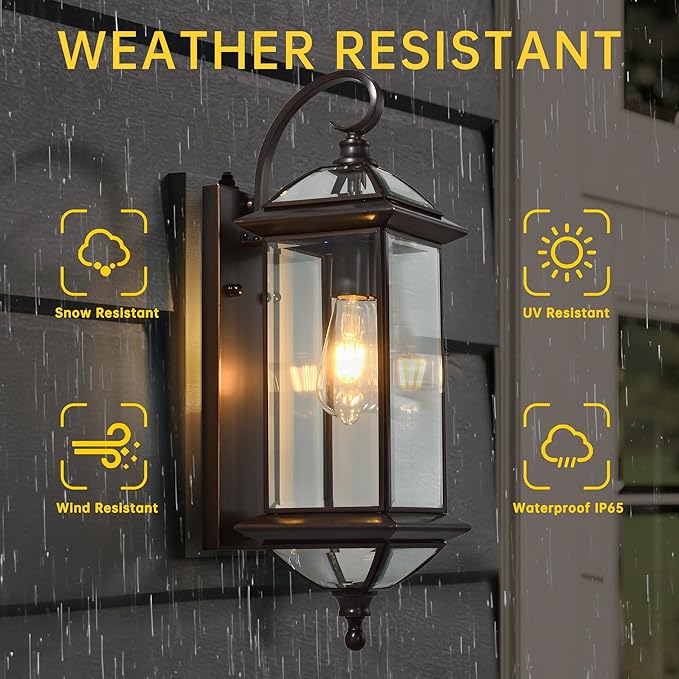 20''H Dusk to Dawn Sensor Outdoor Lighting Copper Large Porch Light Wall Mount with Tempered Glass Exterior Light Fixture for GaragePorchPatioOil-Rubbed BronzeE26 Socket1 Pack