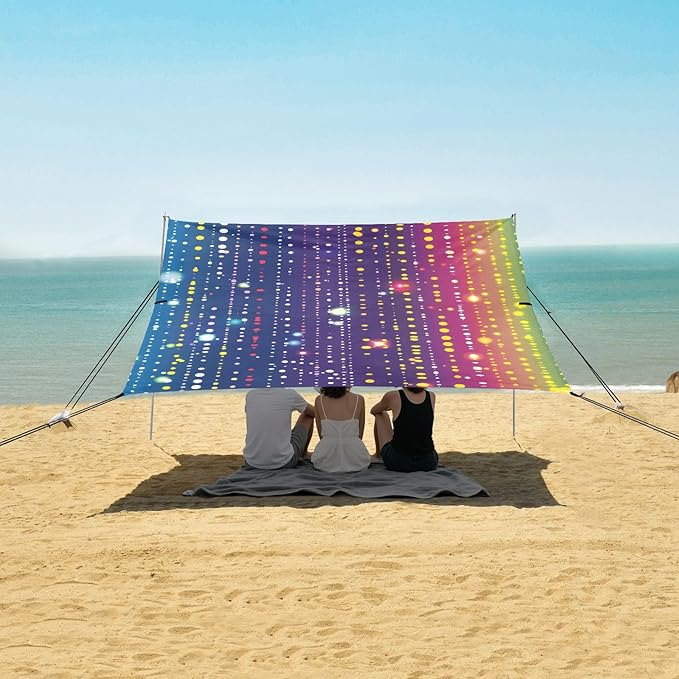 Bolaz Beach Canopy Tent Sun Shade9'×10.5' Large Family Beach Shade UPF50+- Outdoor Shade for Camping Trips FishingDots Rainbow Pattern