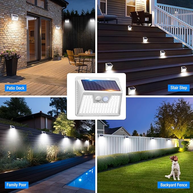 Peasur Solar Lights Outdoor Waterproof 6Pack 140LED Bright Motion Sensor Security Lights 3 Modes Solar Powered Fence Wall Light for Garden Yard Outside(Cool White)