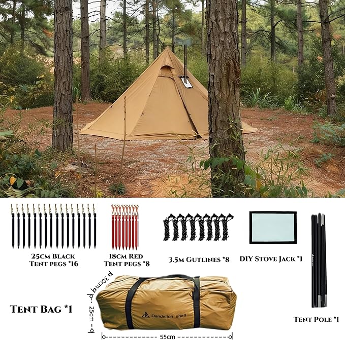 Hot Tent with Stove Jack &amp Snow Skirt + Mesh Inner Tent + Half Tent Floor
