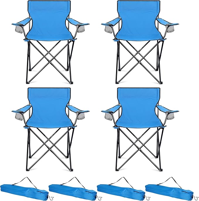 HaSteeL Camping Chairs 4 Pack Oversized Folding Chair with Cup Holders for Adults Portable Chair &amp Carry Bag for Outdoor Backyard Beach Lawn Patio Picnic Fishing Oxford Fabric &amp Heavy