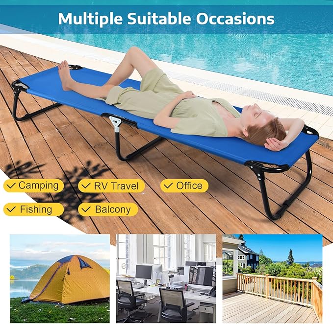 Tangkula Set of 2 Folding Camping Cot Portable Camping Bed with Steel Frame Elevated Travel Military Portable Cots Bed for Adults Kids Indoor Outdoor Foldable Sleeping Cot for Nap Beach Hiking