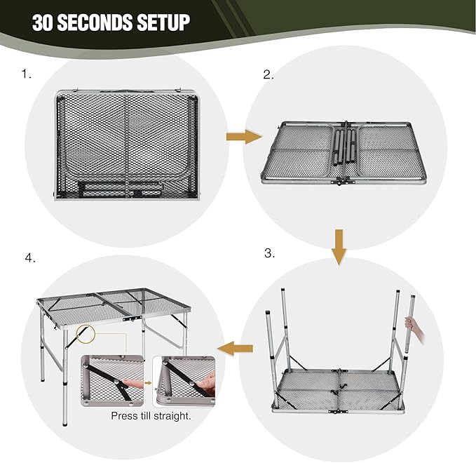 REDCAMP 36x24 Folding Grill Table for Outside Lightweight Portable Metal Aluminum Outdoor Grill Table with Adjustable Height Legs Great for Camping Picnic Cooking BBQ Silver 3ft