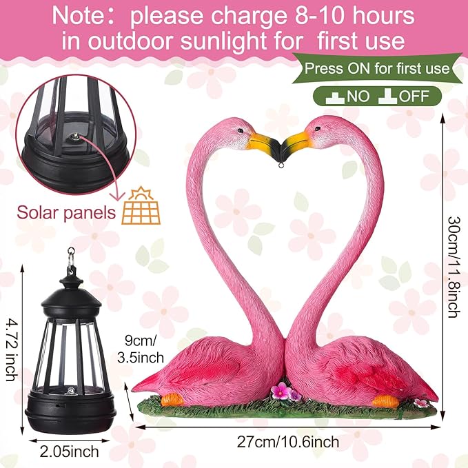Outdoor Solar Lights Waterproof Garden Kissing Flamingo Heart Decoration with LED Decoration for Flamingo Themed Party Favors Lover Gifts Yard Patio Pathway Lawn Courtyard Centerpiece Decor