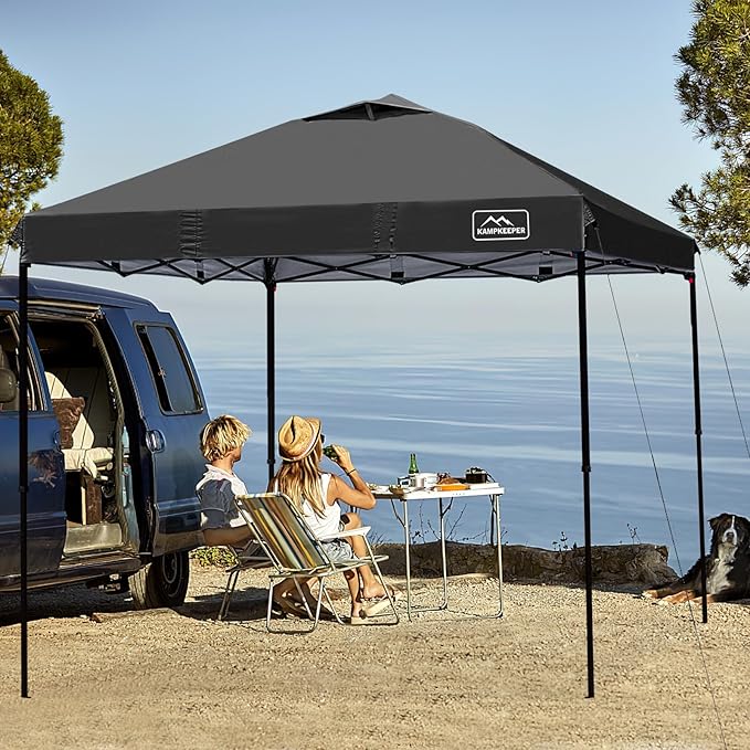 KAMPKEEPER One Person Setup 10x10 Pop up Canopy Tent Instant Portable Canopy One Push Outdoor Canopy with 3 Adjustable Heights Wheeled Carry Bag Bonus 8 Stakes and 4 Ropes(Black)