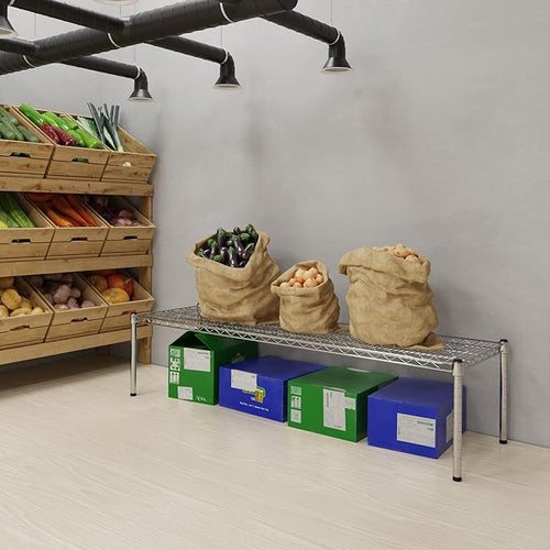18''W x 60''L x 14''H Chrome Plated Wire Dunnage Rack | Off The Floor Storage