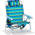 Portable Beach Chair for Adults Outdoor Lightweight Camping Chair Lay Flat Folding Backpack Beach Reclining Chair with 5 Positions Headrest Zipper Pouch Cup Holder Striped