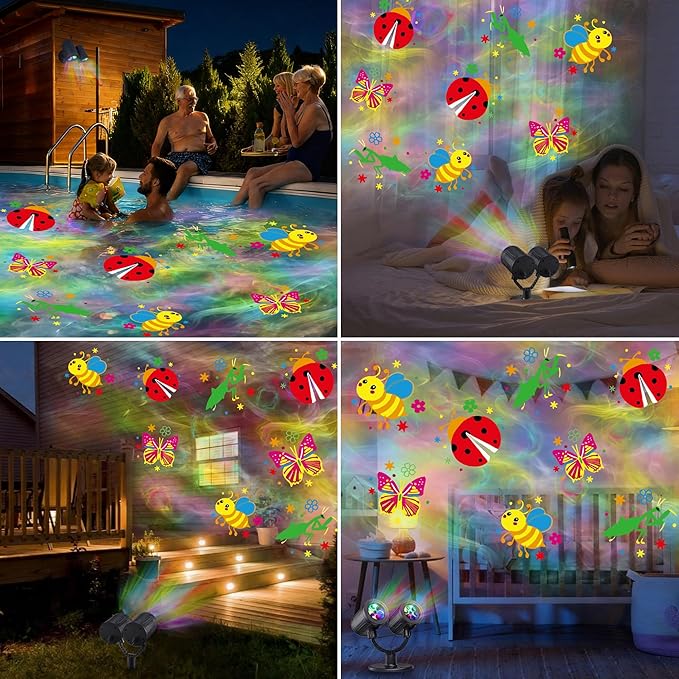 Toodour LED Projector Lights Indoor Outdoor Double Head Dynamic Wall Lights Projector with Timer Waterproof Indoor Outdoor Decorations Light for Garden Yard Home Window Wall Decor