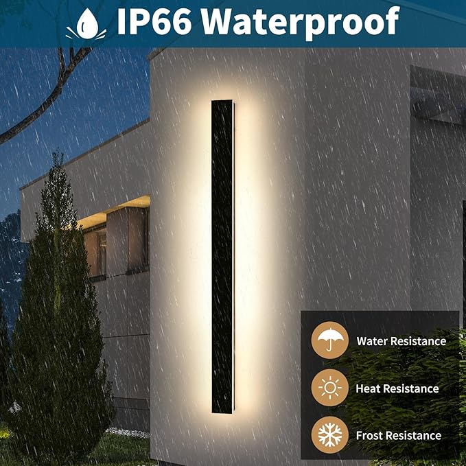 Modern Long Wall Light Fixture 59inch Outdoor Wall Sconces 3000K Warm White Light Black Minimalist Frosted Acrylic IP65 Waterproof Exterior Lights for House Garage Gardens Porch