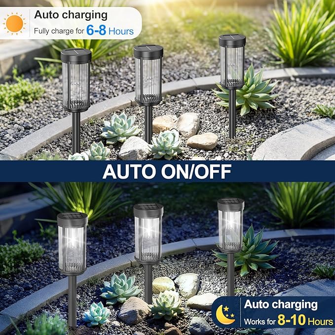 EXCMARK 8 Pack Outdoor Solar Lights Waterproof for Yard Garden Walkway Pathway Lawn Decorative Contemporary Landscape Lighting. (Cool White Light 8)
