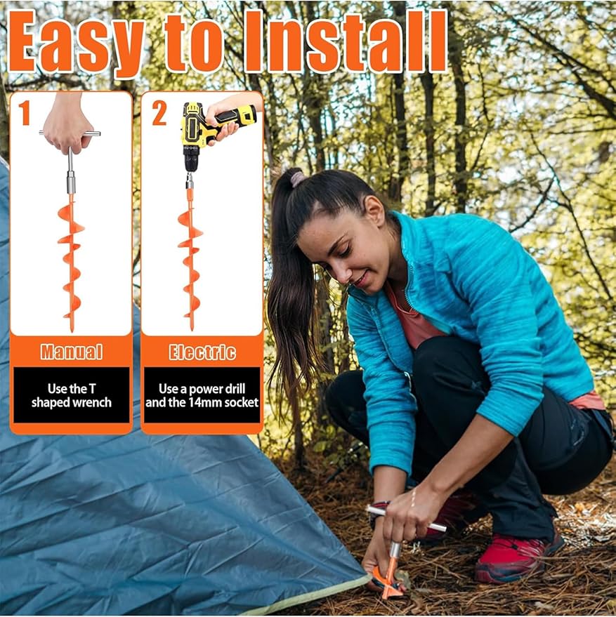 Ground Anchors Screw in 15 Inch Heavy Duty Earth Anchor Stakes for Trampoline Camping Canopies Tents Securing Animals Swing Set Anchors 6 Pack Tent Stakes