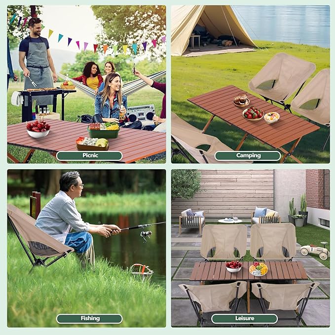Camping Table Folding 132 lbs Capacity &amp 11 lbs Lightweight 45.5x23.2 Inch Portable Roll Up Low Picnic Table with Carry Bag for 4-6 Person Beach Backyard BBQ Camping