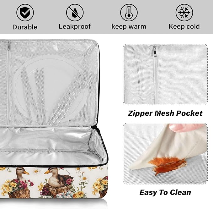 Casserole Carrier Cartoon DucksInsulated Casserole Carrier for Hot or Cold Food Thermal Lunch Tote for Potluck Parties Picnic Beach Fits 9 x 13 Inches Baking Dish