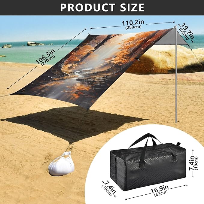 Camping Sun Shelters Sunlight and Autumn Forest River View Beach Canopy 126 * 110.2in