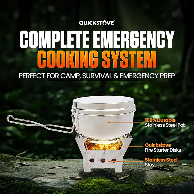 Portable Stove Kit with Camping Pot &amp 2 Fire Starters Lightweight Stainless Steel Wood Burning Stove for Emergency Preparedness Survival Supplies Camping Gear &amp Outdoor Cooking
