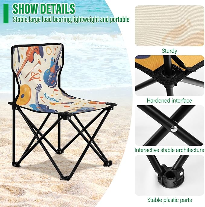 Guitar and Cello Portable Camping Chairs Folding Chair - Durable Oxford Fabric Lightweight Iron Frame Easy Fold Design - Ideal for Outdoor Activities Camping Fishing and Travel