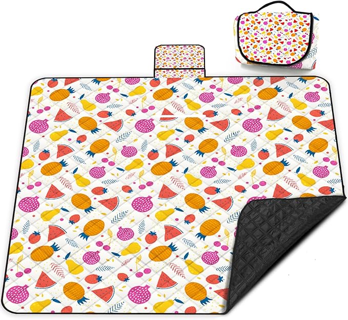 Poedist Extra Large Picnic Blanket Waterproof80x 80Foldable Machine Washable Beach BlanketOutdoor Blanket for 6-8 AdultsSuitable for Indoor CrawlingPark BeachCampingHikingFamily Travel(Fruit