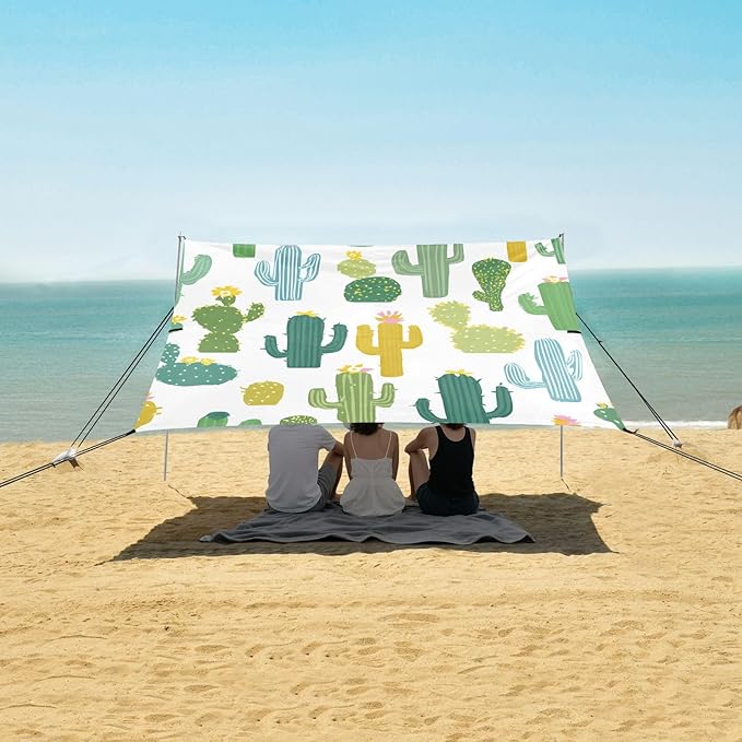 Bolaz Beach Canopy Tent Sun Shade9'×10.5' Large Family Beach Shade UPF50+- Outdoor Shade for Camping Trips FishingSimple Cactus Pattern