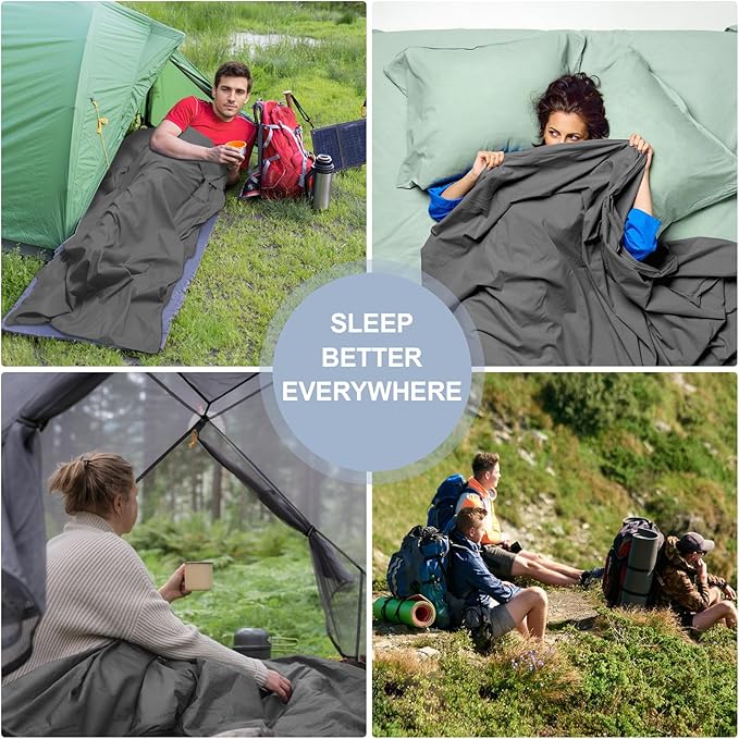 Sleeping Bag LinerLong Staple Cotton Adult Sleep Sack &amp Travel SheetsTravel Sleep Sack for Backpacking Hotels &amp Hostels Lightweight Travel Sheet Camping SheetsHas Full Length Zipper
