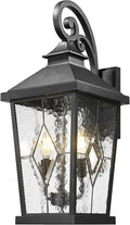 Emliviar 22.4 Large Outdoor Wall Light Matte Black Exterior Lighting Fixtures with Water Glass Shade Outside Wall Lantern with E12 Bulb Base WE301BM-SD BK