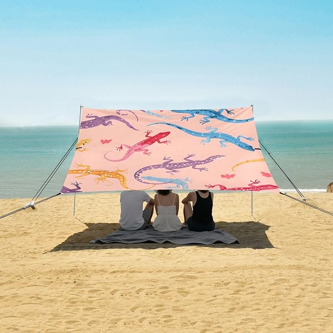 Colorful Lizards Camping Sun Shelter Beach Tent Portable Beach Sun Shade Outdoor Canopy for Camping Trips Fishing Picnic