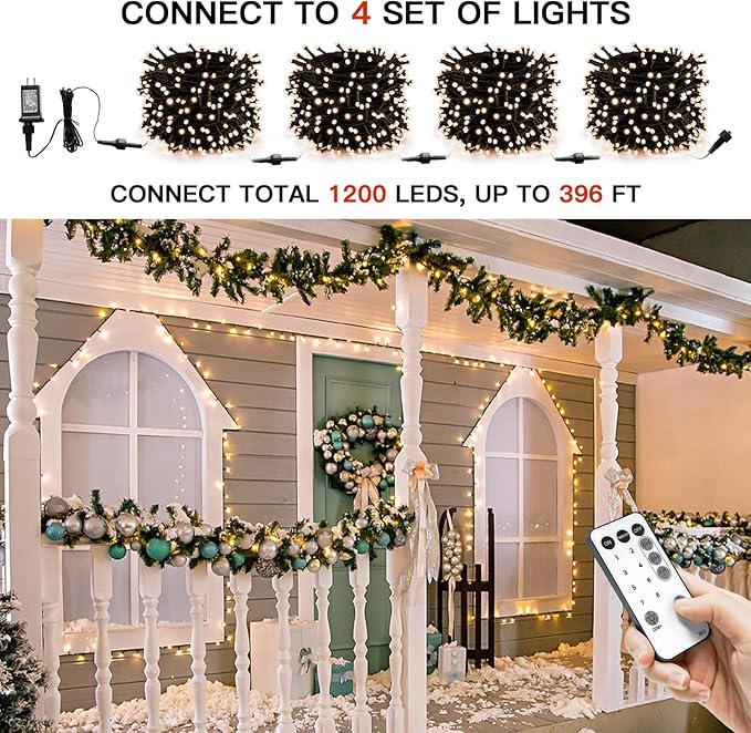 suddus 300 Led Christmas Lights Outdoor 99ft Connectable Twinkle Lights with Remote Christmas Tree Lights for Xmas Tree Holiday Party Porch Decor Warm White