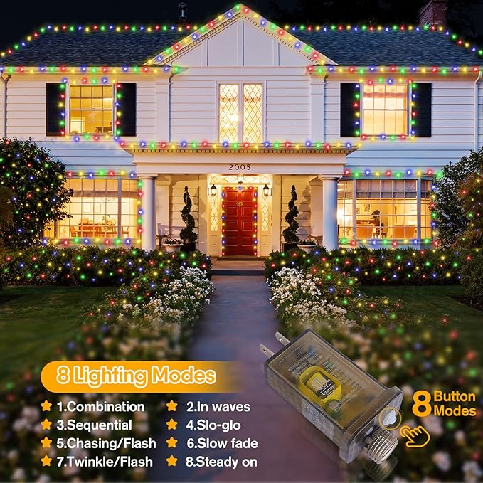 SAUIRS 197FT 500 LED Christmas Lights Outdoor String Lights with 8 Modes Timer Waterproof Fairy Light Plug in for Outside Indoor Party Xmas Palm Tree Yard Wedding Decorations(Multicolor)