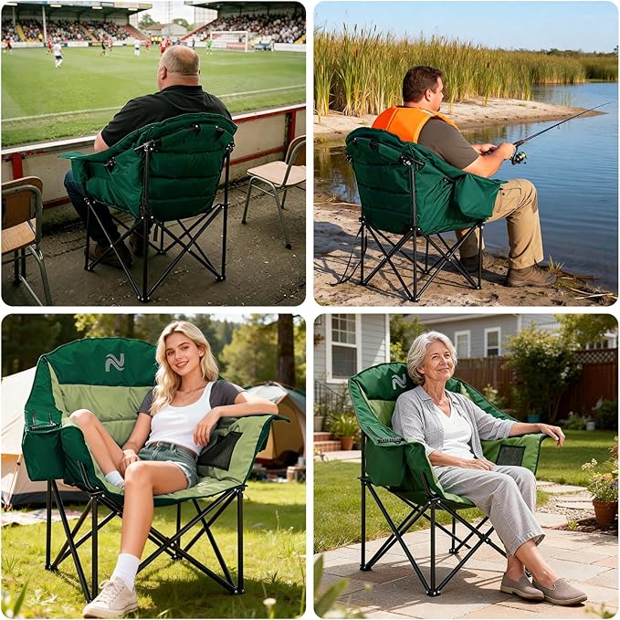 ABORON Oversized Camping Chair Portable Folding Chair with Cooler Bag &amp Cup Holder Heavy Duty Lawn Chair for Camping Patio Backyard Supports 400 lbs