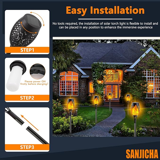 10Pack Solar Lights Outdoor Mini Solar Torch Lights with Flickering Flame for Garden Decor Solar Flame Lights Waterproof Solar Powered Outdoor Lights Solar Tiki Torches for Pathway Patio Yard Porch