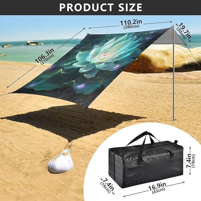Beach Tent Sun Shelter Glowing Lotus Lightweight &amp Easy Setup Beach Shade Canopy for Camping Fishing