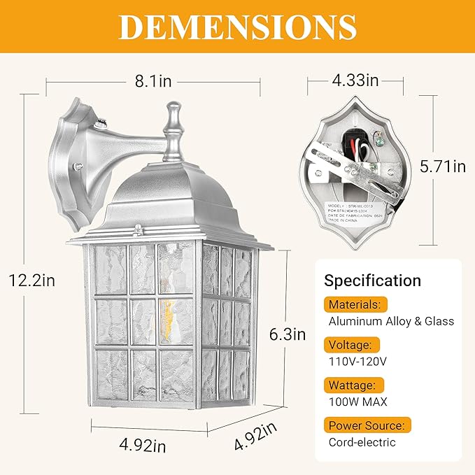 WIHTU Silver Exterior Lighting Fixtures Wall Mount Dusk to Dawn Outdoor Porch Wall Lights Sensor Wall Lantern Wall Lamp Set of 2 Waterproof Wall Sconce Outside Lighting for Garage Front Door