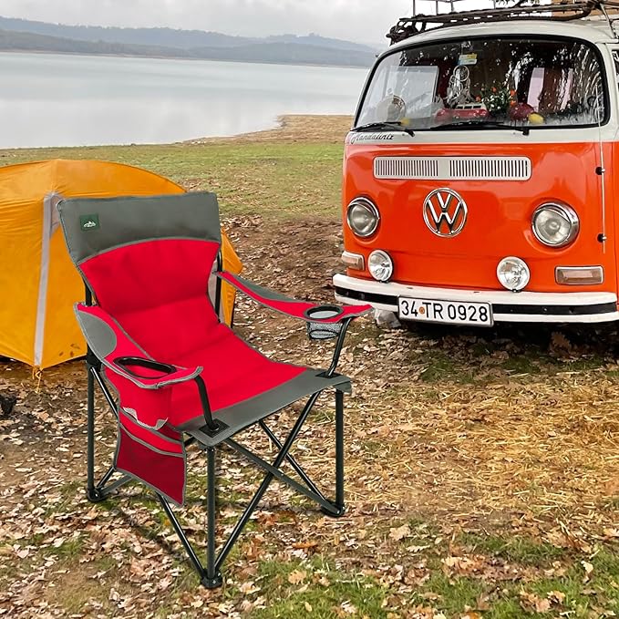 Northroad Foldable Camping Chair Heavy-Duty Outdoor Folding Chair Support Up to 300lbs for Hiking Picnics Patio Beach Fishing (Red)