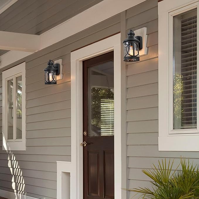 Outdoor Wall Sconce Waterproof Exterior Light Fixture Matte Black Porch Lantern Lights with Clear Glass Shade for Garage Patio Front Door Balcony