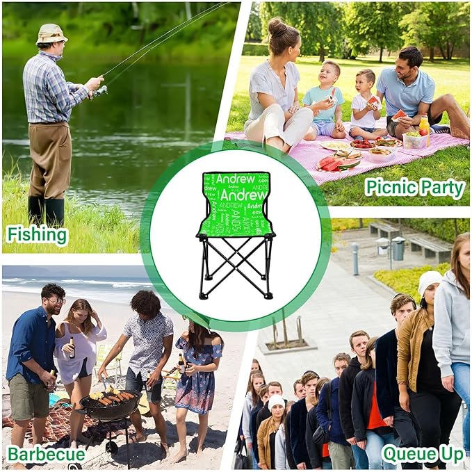 Lime Custom Folding Camping Chair for Teen Child Personalized Name 14.6×14.6in Portable Outdoor Chair with Carry Bag for Beach Picnic Barbeques