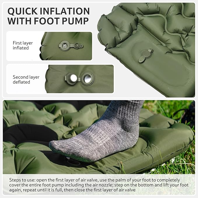 Naturehike Double Camping Sleeping Pad Ultralight Inflatable Sleeping Mat with Pillow Built-in Pump 2.6 Inch Lightweight Air Mattress for Backpacking Hiking Traveling