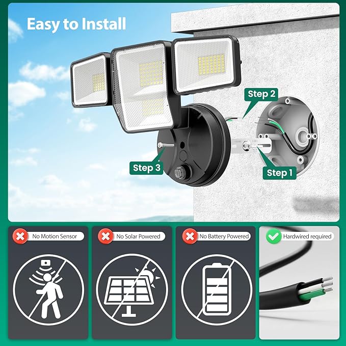 70W Dusk to Dawn Flood Lights Outdoor Lighting 7000LM Dusk Till Dawn Floodlight 4 Heads LED Security Light with Photocell IP65 Waterproof 6500K Daylight for Yard Garage Porch 2 Pack Black