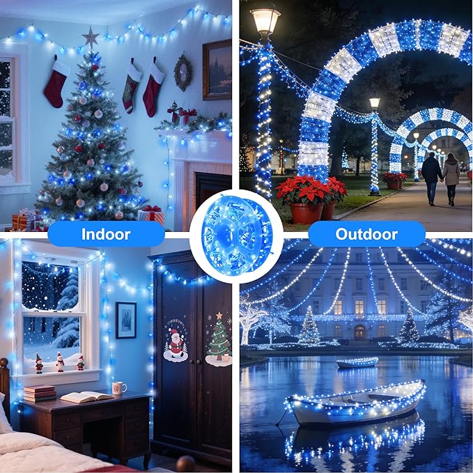 Led String Lights 500LED 165 ft Indoor/Outdoor Fairy String Lights 30V 8 Modes Christmas Lights for Home Christmas Tree Wedding Party RoomWall Decoration Indoor&ampOutdoor(Blue+White)