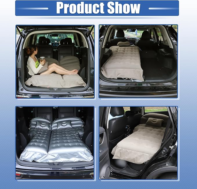 X AUTOHAUX Car SUV Air Mattress Camping Bed Cushion Pillow Flocking Mattress with Electric Air Pump Portable Sleeping Pad Universal Inflatable Thickened for Travel Camping Gray