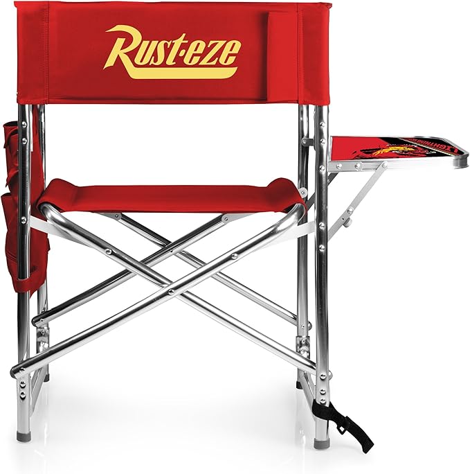 PICNIC TIME Disney Cars Lightning McQueen Sports Chair with Side Table Folding Beach and Camp Chair Portable Outdoor Chair with Carry Strap and Storage Pockets (Red)
