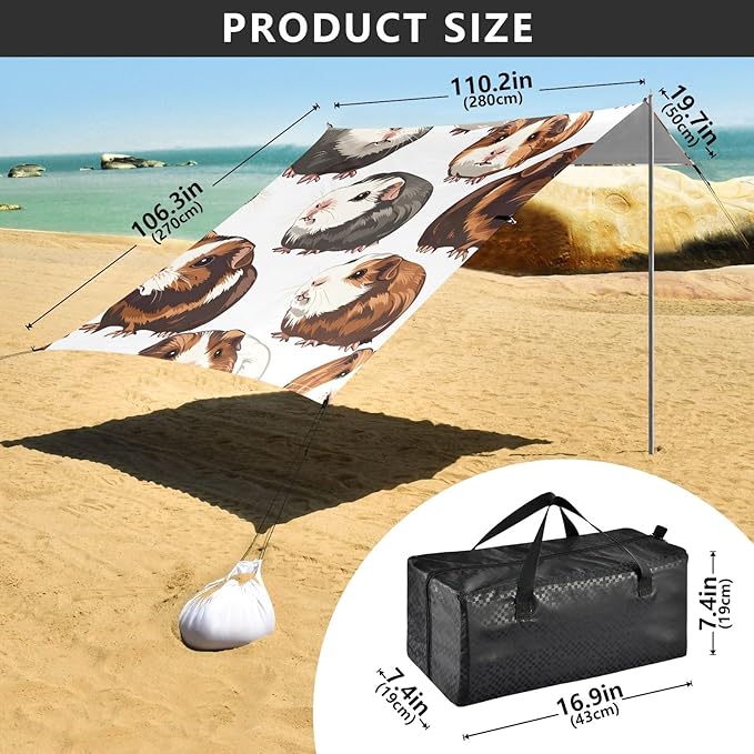 Cute Guinea Pig Camping Sun Shelter Beach Tent Portable Beach Sun Shade Outdoor Canopy for Camping Trips Fishing Picnic