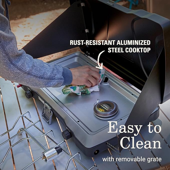 Coleman Triton+ 2-Burner Propane Camping Stove with InstaStart Ignition Portable Camping Cooktop with 2 Adjustable Burners &amp Wind Guards 22000 BTUs of Power for Camping Tailgating Grilling