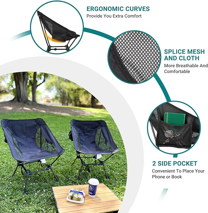 ATEPA Backpacking Chair Ultralight Folding Portable Small Camping Chairs for Adults Compact Foldable Beach Seat with Anti-Sinking Feet &amp Aluminum Frame for Outdoor Hiking Travel Fishing 2 Pack B