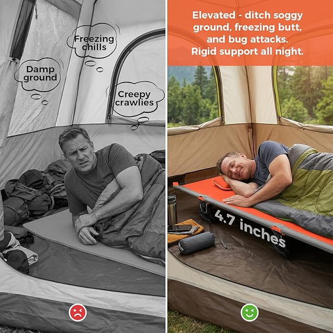 KingCamp Ultralight Camping Cot Portable Folding Tent Camping Cot 265 Lbs Heavy Duty Sleeping Cot with Pillow for Adults Outdoor Backpacking Travel Hiking Orange