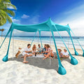 Rhino Valley Beach Tent Shade Canopy UPF50+ Protection 8 Sandbags 4 Stability Poles Outdoor Sun Shelter Umbrella for Sand Camping Fishing Essentials