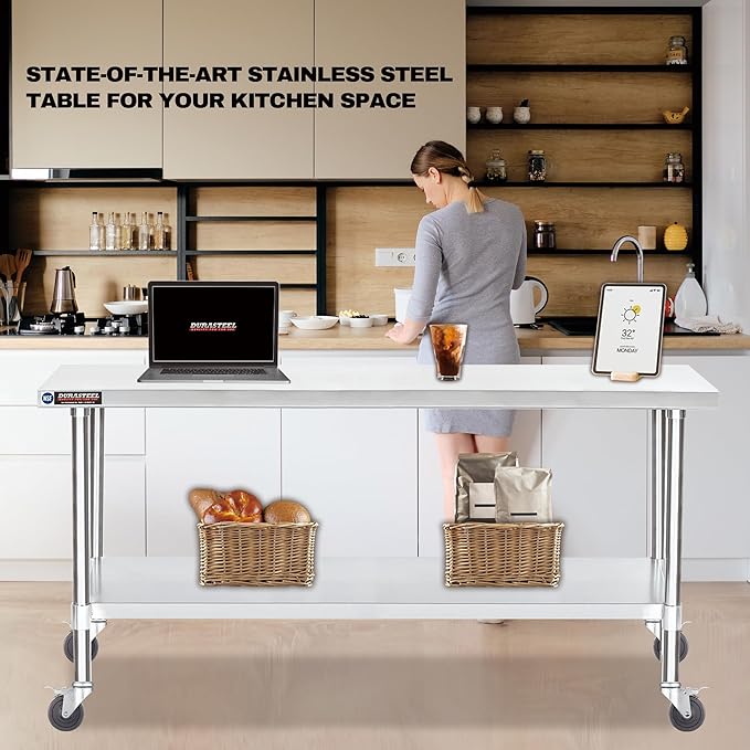 DuraSteel 30x72 NSF Stainless Steel Cart - Heavy Duty Food Prep Table with Undershelf - Rolling Kitchen Island on Wheels for Commercial Restaurant Kitchen Garage Outdoor Cooking BBQ Grill Counter