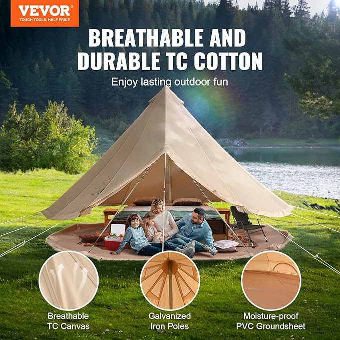 VEVOR Canvas Tent Bell Yurt 4 Seasons for Camping with Stove Jack Breathable Holds up to 4 People Family Camping Outdoor Hunting Party